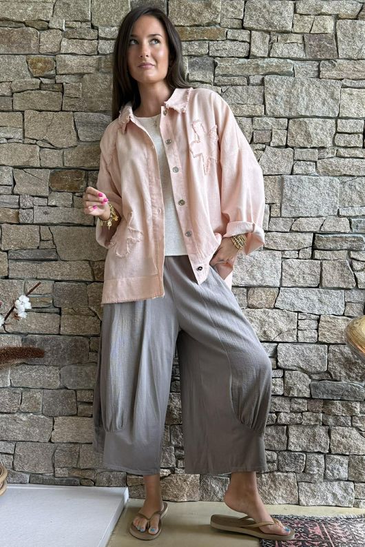 Hippie Shake Linen Blend Shirt Jacket Washed Peachy Nude